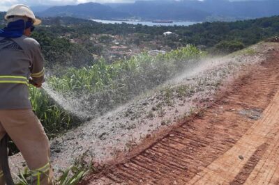 Primeira etapa do trabalho de hidrossemeadura é finalizada no Centro de Triagem de Ilhabela