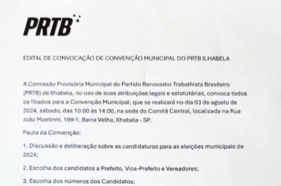 Edital de Convocação de Convenção Municipal do PRTB Ilhabela